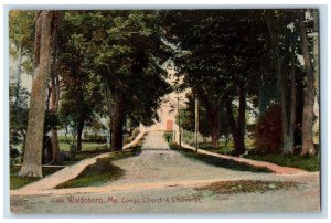 1909 Congregational Church And Church Street Waldoboro Maine ME Posted Postcard 