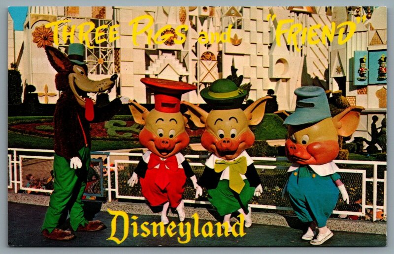 Postcard Anaheim CA c1960s Disneyland Three Little Pigs And Friend DT-35927-C