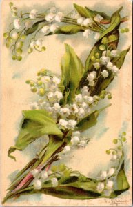 Antique Catharina Klein Floral Alphabet Postcard Letter Z Lily of Valley