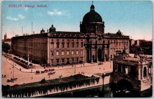 Berlin Konigl Schlob Germany Royal Palace Sculpture Lake and Grounds Postcard