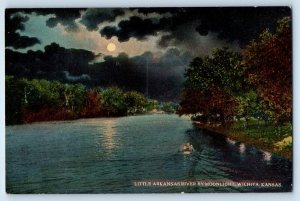 c1910 Wichita Kansas KS Vintage Postcard Little Arkansas River Moonlight Night