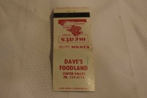 Dave's Foodland Center Valley 20 Strike Matchbook Cover
