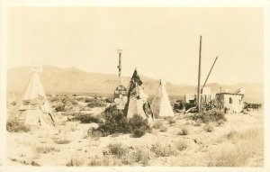 RPPC Postcard Mojave Desert Tepees of Dad Lee King o the Desert, Greasewood Mary