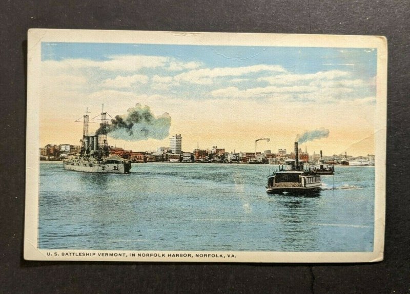 Mint Vintage US Battleship Vermont Norfolk Harbor VA Picture Postcard