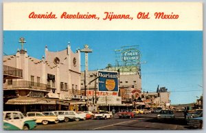 Tijuana Mexico 1970 Postcard Avenida Revolucion Street Scene Cars