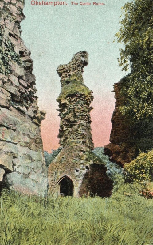 Vintage Postcard 1910s The Castle Ruins Okehampton Devon UK Pub by Pictorial Sta