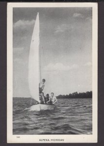 Michigan Alpena - People in Sail Boat - RPPC