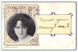 Washington Iowa IA Postcard Leap Year Pretty Woman Curly Hair 1908 Antique