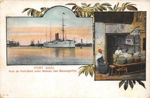 Lot 89 Port of Port Said with courier boat ship litho types folklore egypt