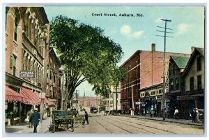 1910 Busy Day Buildings Court Street Streetcars Auburn Maine ME Vintage Postcard