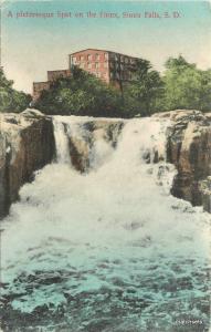 1909 Sioux Falls South Dakota Picturesque Waterfall hand Colored postcard 8235