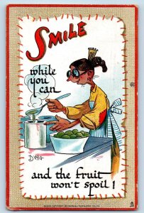 Dwig Artist Signed Postcard Smile While You Can Woman Cooking Bemidji MN Tuck