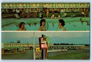 c1960 Santa Rosa New Mexico NM Vintage Postcard Surf Motel Large Sign Multi View