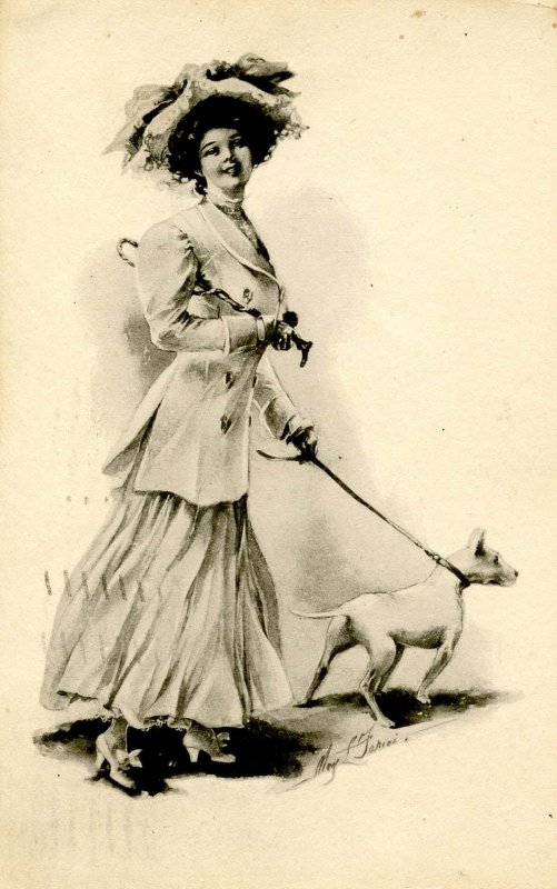 Lady & Dog - Artist: M. Farini  (B&W)