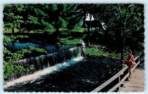 THETFORD MINES, Quebec Canada ~ FISHING off Bridge by the Falls 1969 Postcard