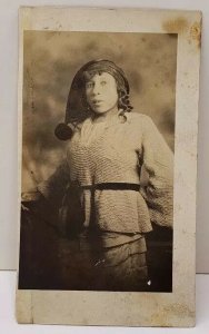 RPPC Woman Unique Hat Long Curled Hair Gypsy? Postcard D13