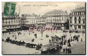 Old Postcard Angers Place du Ralliement Publicite Cusenier Tramway