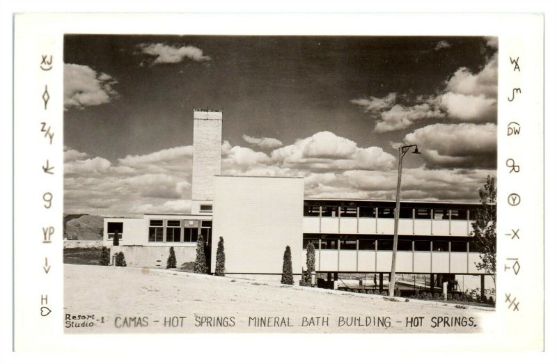 RPPC Camas Hot Springs Mineral Bath Building, Hot Springs MT Real Photo Postcard 