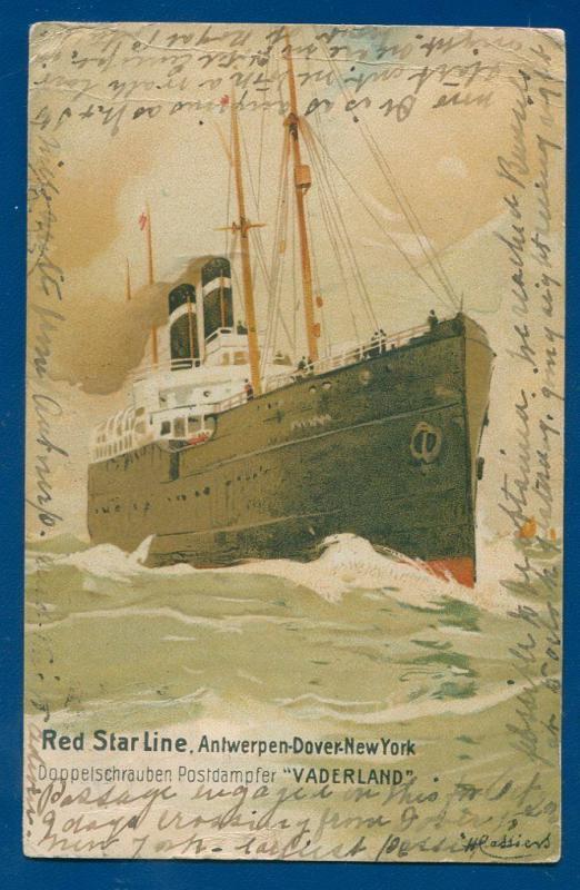 Steamer 1909 Red Star Line Doppelschrauben Postdampfer Vaderland Postcard