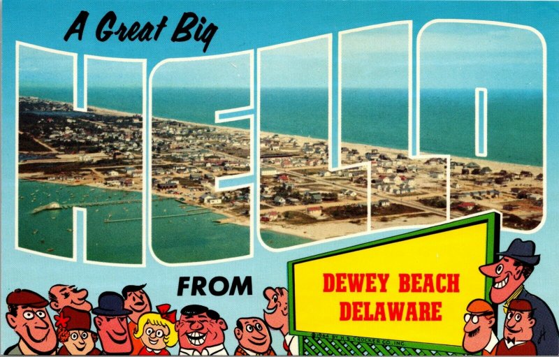Vintage Postcard, DEWEY BEACH, DELAWARE, DE, A Big Hello,Aerial View Of Beach