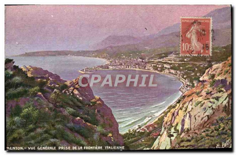 Old Postcard Menton General View from the Italian border