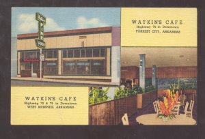 WEST MEMPHIS ARKANSAS WATKINS CAFE RESTAURANT LINEN VINTAGE ADVERTISING POSTCARD