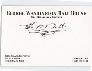 Postcard George Washington Ball House Blank Card Vicksburg Mississippi USA