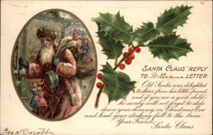 Christmas Santa Claus Pink Robe Reply to Child's Letter c1910 Postcard