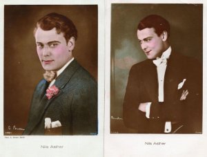 Nils Asther Film Actor 2x Hand Coloured Tinted Real Photo Postcard s