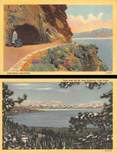 2~Postcards Nevada NV    CAVE ROCK & LAKE TAHOE From Mt Rose Highway   ca1940's