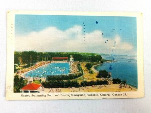 Vintage Postcard Heated Swimming Pool & Beach Sunnyside Toronto Ontario Canada