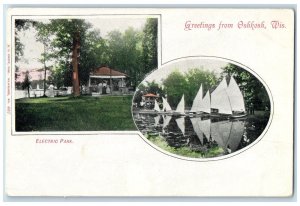 c1905 Greetings From Oshkosh Electric Park Boating Multiview Wisconsin Postcard