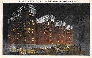 General Motors Building at Night Detroit Michigan 1930s postcard