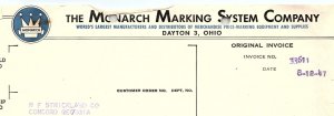 1947 MONARCH MARKING SYSTEM COMPANY DAYTON OHIO BILLHEAD INVOICE Z977