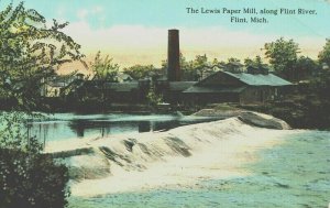 USA The Lewis Paper Mill Along Flint River Flint Michigan Vintage Postcard 04.17