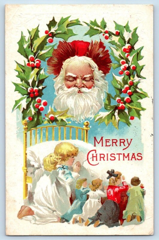 Christmas Postcard Santa Claus Children Praying Embossed Baltimore MD 1915