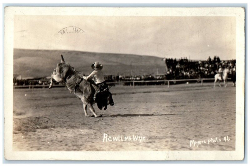 1929 Cowboy Rodeo Rawlins Wyoming WY RPPC Photo Posted Vintage Postcard