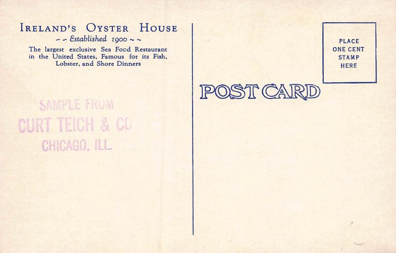 Ireland's Oyster House Restaurant, Chicago, Illinois, Early Postcard, Unused