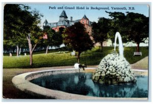 1938 Park and Grand Hotel in Background Yarmouth Nova Scotia Canada Postcard