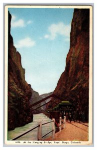 Postcard CO At The Hanging Bridge Royal Gorge Colorado Railroad Train