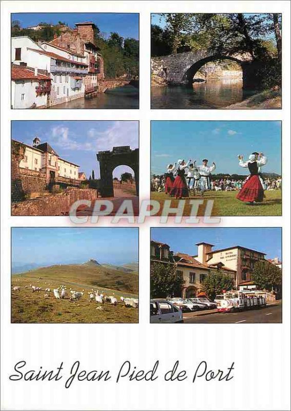 Postcard Moderne Saint Jean Pied de Port Basque Old Houses on the Nive Citade...