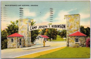 VINTAGE POSTCARD MAIN ENTRANCE TO MILITARY CAMP ROBINSON ARKANSAS POSTED 1944