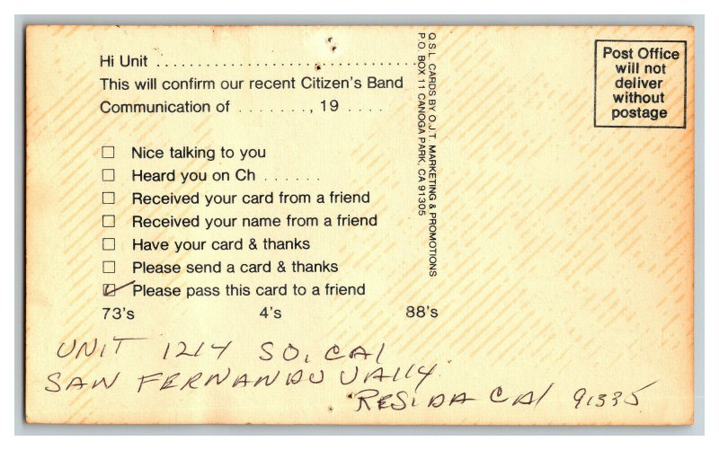 Postcard The CBer's Prayer QSL CB Ham Radio Amateur Card  