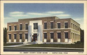 Castle Dale Utah UT Emery County Court House Linen Postcard