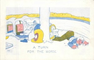 Automobile Accident Comic Humor Western Stationery 1950s postcard 22+-7456