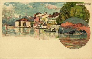 italy, ISOLA BELLA, Panorama, Artist Signed Manuel Wielandt (1910s) Postcard