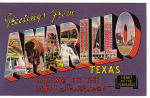 Greetings from Amarillo Texas Large Letter Linen Postcard