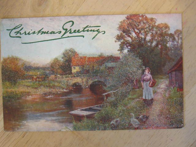 TUCK Happy England - Christmas Greeting Heavy Glitter c1910 Postcard