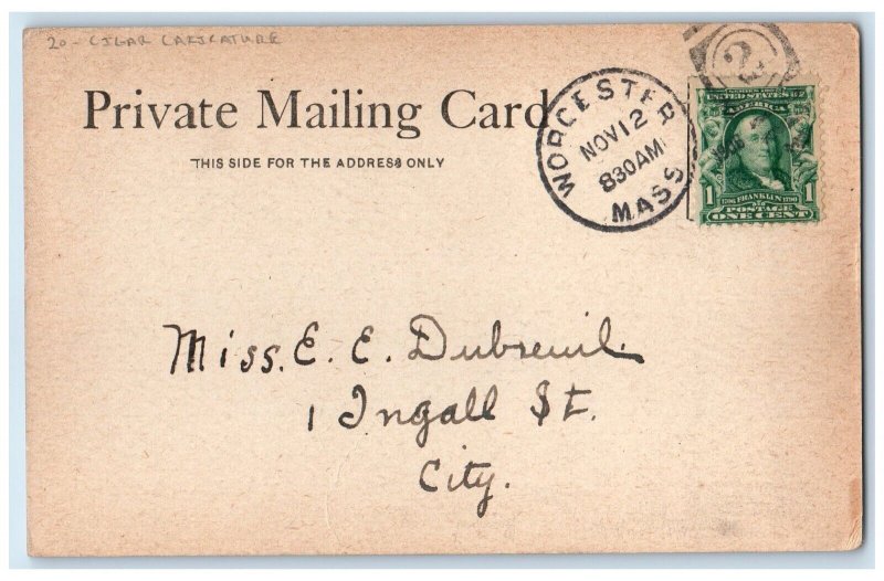 c1905 Man Caricature Cigarette Distressed Worcester Massachusetts MA Postcard