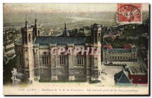 Old Postcard Lyon Basilica ND Fourviere lateral view taken from the metal tower